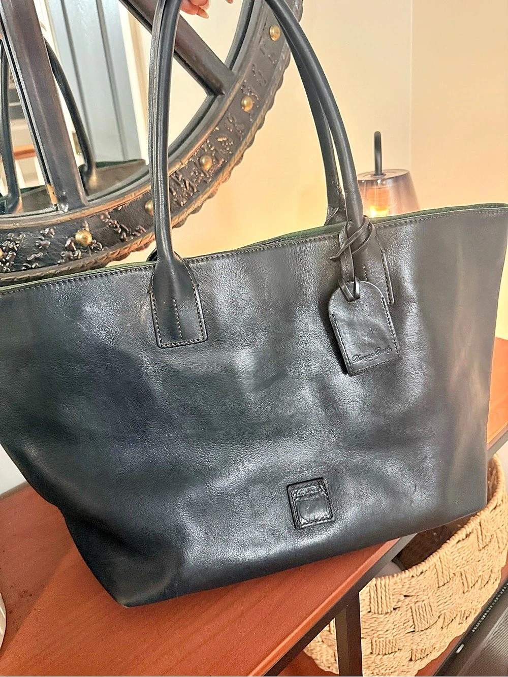 Dooney & Bourke Leather Tote in Black & Green